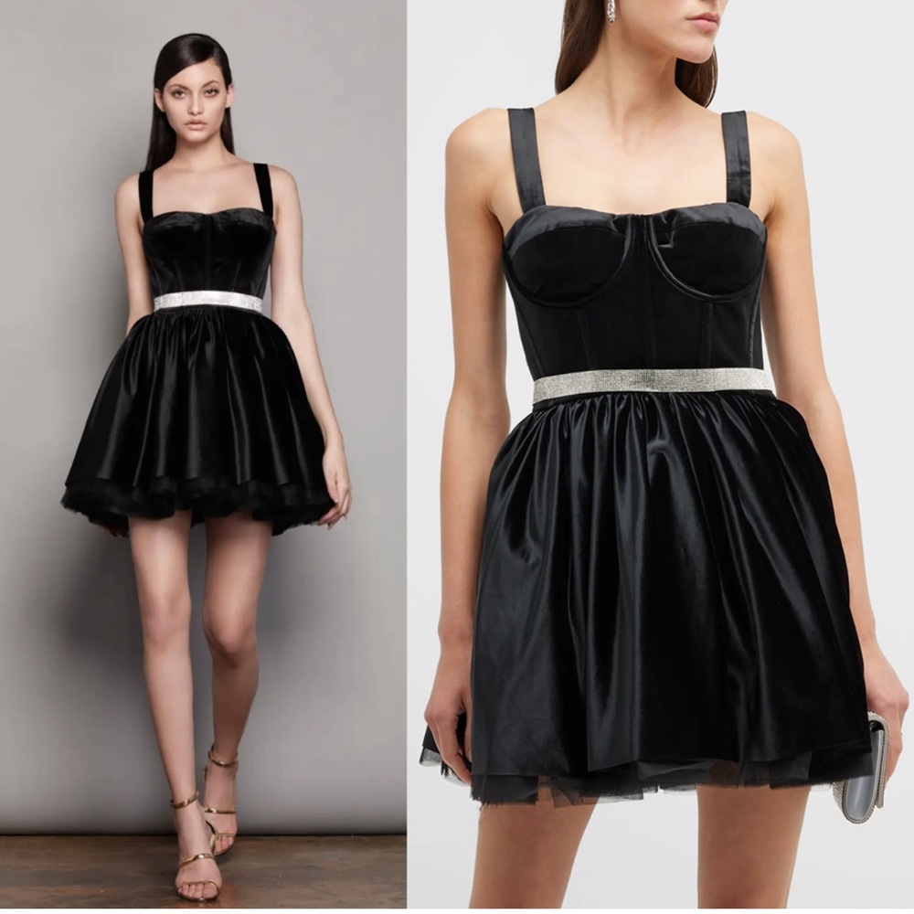 NWOT Bronx And Banco Mademoiselle Velvet Corset Mini Dress, Black